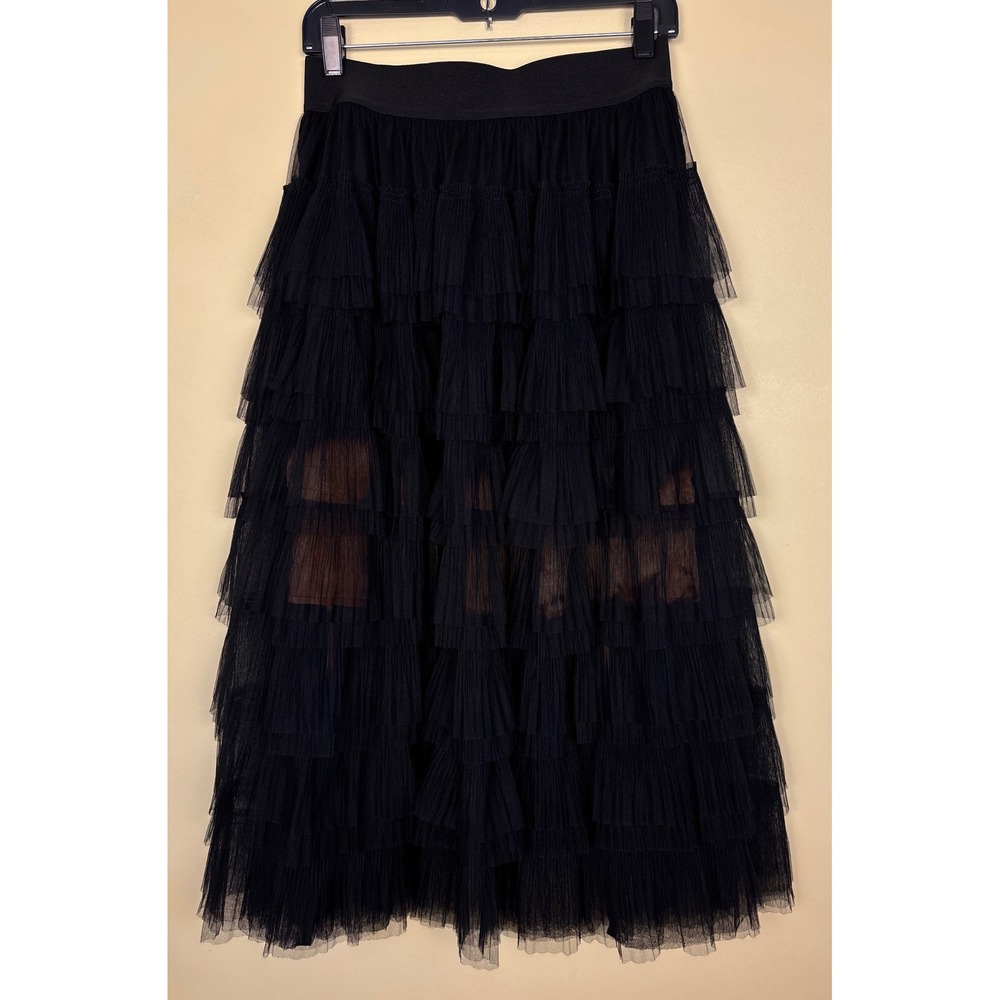 MAJE Josepha Layered Tulle Midi Skirt In Black Women Size 40 Large Casual Party - Picture 2 of 12